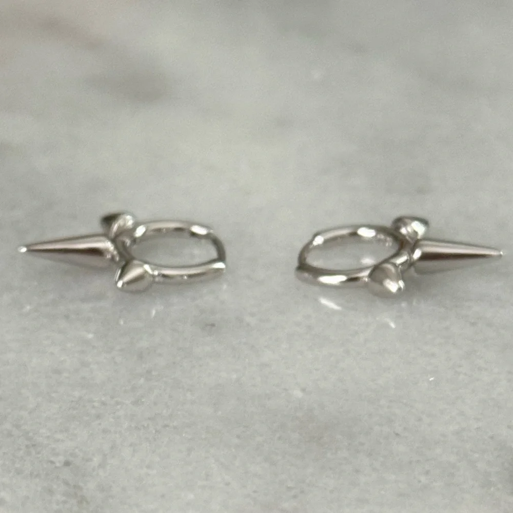 Sterling Silver Spike Huggie Hoop Earrings Brand New - Picture 2 of 5